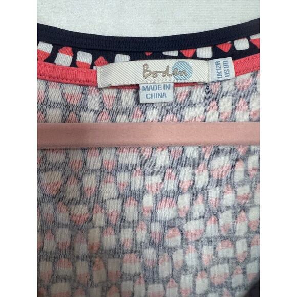 Boden Women's Cap Sleeve Gathered Waist Dress Navy Pink‎ White Print Size 12 - Picture 5 of 6